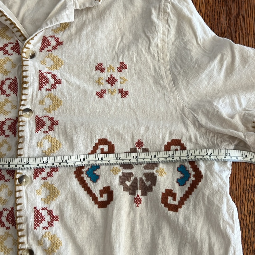 ASOS DESIGN relaxed revere shirt in linen mix with embroidered border Men’s SZ L - Picture 4 of 15